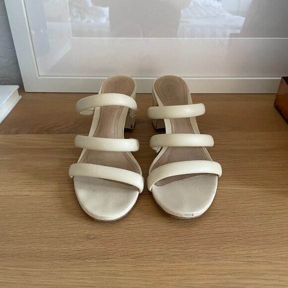Schutz Olly Mid Block Nappa Leather Sandal in Eggshell, Size 8 - Picture 2 of 6
